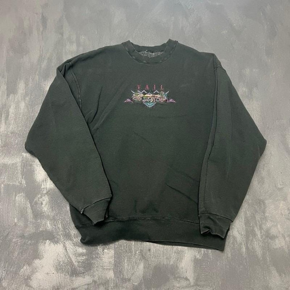 Vintage Vail Sweatshirt Mens XL Black 1990s USA Embroidered Outdoor Mountain